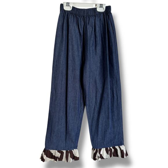 Beehave Girls Pants Size 8 Blue Chambray Zebra Print Ruffle Boutique - Picture 1 of 4